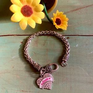 Lovely Silver Tone Crystal Heart & BRIDE - Heart Lobster Claw Bracelet - NWOT